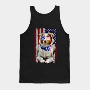 Tail Tales Shepherd Chronicles, Dog American Flag Tee for Aussie Admirers Tank Top